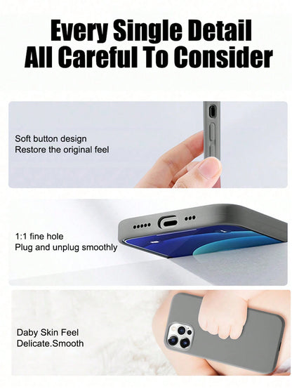 Solid Color Luxury Silicone Shockproof 1PC Liquid Silicone Case Compatible With Apple Compatible With IPhone 16 14 13 12 11 15 Pro Max Cover Compatible With IPhone 12 13 Mini 14 15 16 Plus Fashion Wit