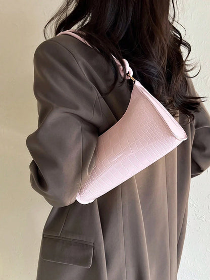 Solid Color Minimalist & Elegant Embossed Shoulder Bag, Pink