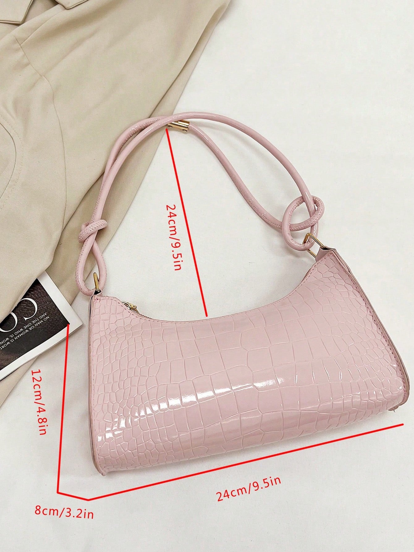 Solid Color Minimalist & Elegant Embossed Shoulder Bag, Pink