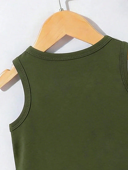 Souflis Souflis 2-Piece Baby Boy Suit,Cute Cartoon Dinosaur Prints Sleeveless Vest & Shorts Set,Dark Green Summer Casual Beach Outfit For School,Parties & Gifts