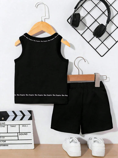 Souflis Souflis 2-Piece Baby Boy Suit,Cute Cartoon Dinosaur Prints Sleeveless Vest & Shorts Set,Dark Green Summer Casual Beach Outfit For School,Parties & Gifts