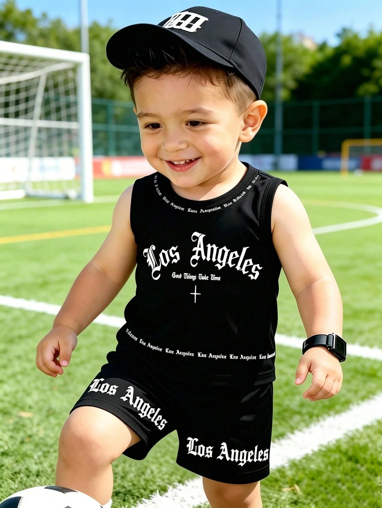 Souflis Souflis 2-Piece Baby Boy Suit,Cute Cartoon Dinosaur Prints Sleeveless Vest & Shorts Set,Dark Green Summer Casual Beach Outfit For School,Parties & Gifts
