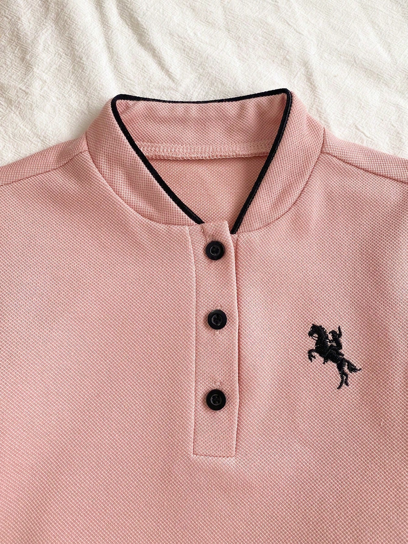 Souflis Souflis Baby Boy Elegant Minimalist Mandarin Collar Short Sleeve T-Shirt&Contrast Color Pants Set Pink Check Summer Casual Family Matching Pique Fabric 2pcs