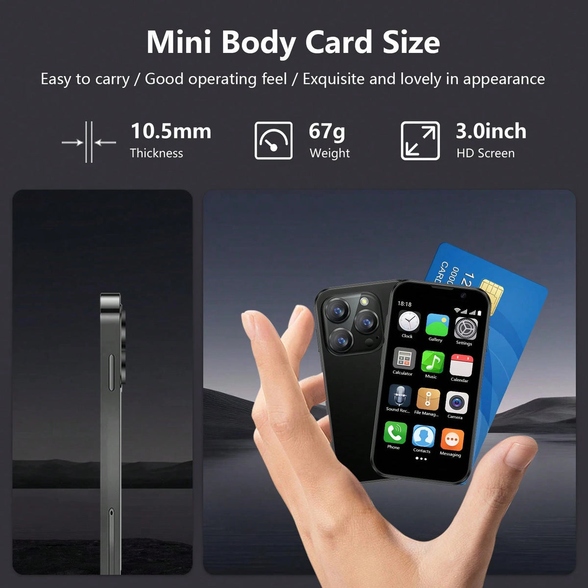 SOYES 3G Mini Smartphone, 3.0 Inch Pocketsized Phone, Dual SIM Slots, Face ID, Phone Premium Small Student Pocket Cellphone, 2GB+16GB, World'S Smallest Mini Phone, Android Compact Phone Premium Small