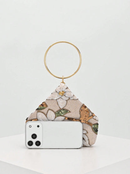 Sparkling Multi-Color Leaf & Floral Patchwork Crossbody Clutch Bag, Vintage Chain Strap Mini Square Box, Career Women, Randomly Patterned,Bride, Wedding Items