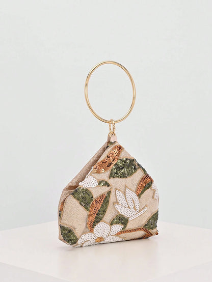 Sparkling Multi-Color Leaf & Floral Patchwork Crossbody Clutch Bag, Vintage Chain Strap Mini Square Box, Career Women, Randomly Patterned,Bride, Wedding Items