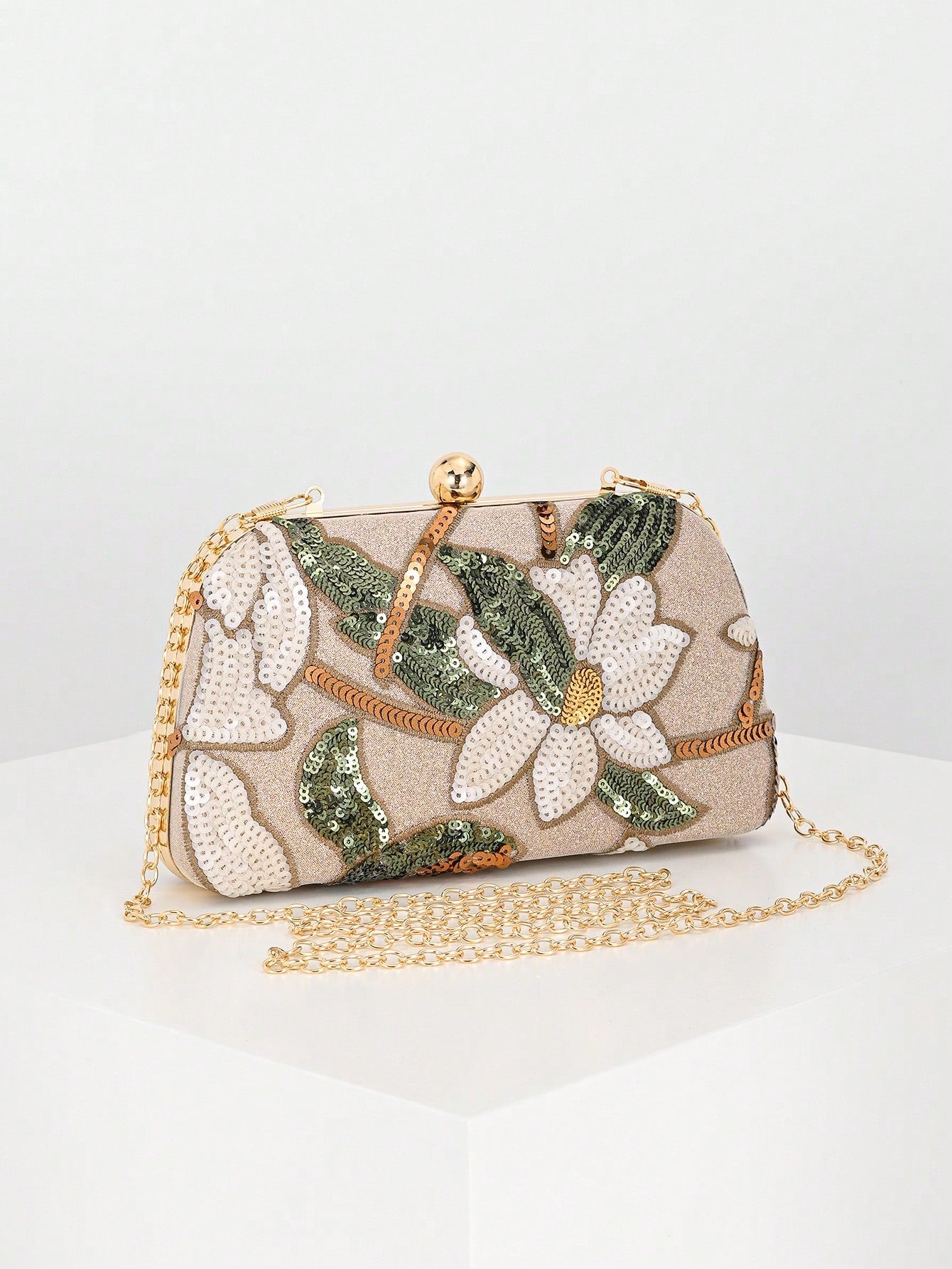 Sparkling Multi-Color Leaf & Floral Patchwork Crossbody Clutch Bag, Vintage Chain Strap Mini Square Box, Career Women, Randomly Patterned,Bride, Wedding Items