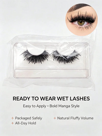 Spiky Wet Look Manga Lashes, Wispy Clustered Faux Mink False Eyelashes, Dramatic Anime Strip Lashes For Daily & Party Makeup, Reusable Handmade Eye Lashes (N099)