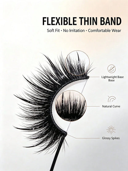 Spiky Wet Look Manga Lashes, Wispy Clustered Faux Mink False Eyelashes, Dramatic Anime Strip Lashes For Daily & Party Makeup, Reusable Handmade Eye Lashes (N099)