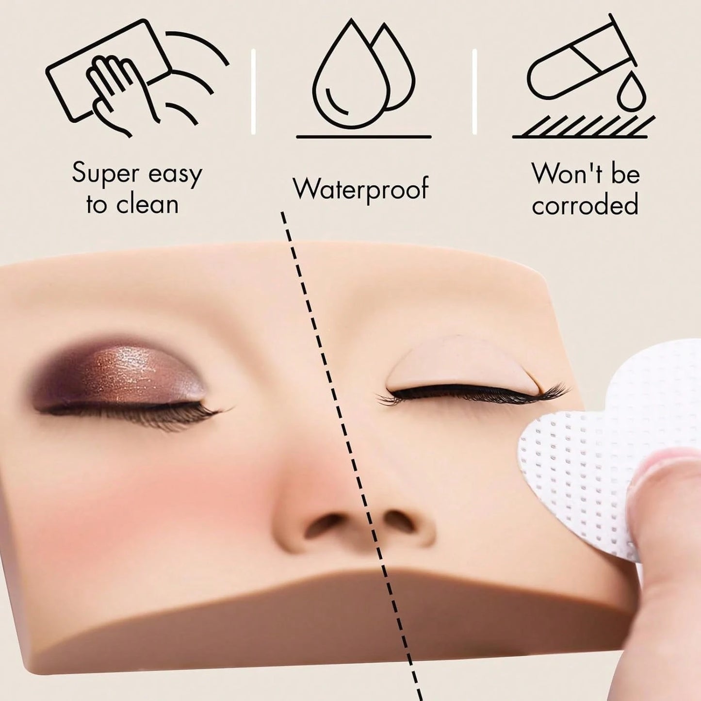 SRCKFIZ Double Layer Lash Mannequin Head- Realistic Soft-Touch Rubber Head With 2 Layers Replaced Eyelids- Training Makeup Head (1 Pair Removable Eyelids)