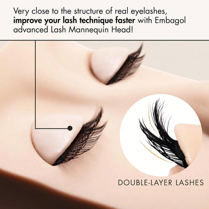 SRCKFIZ Double Layer Lash Mannequin Head- Realistic Soft-Touch Rubber Head With 2 Layers Replaced Eyelids- Training Makeup Head (1 Pair Removable Eyelids)