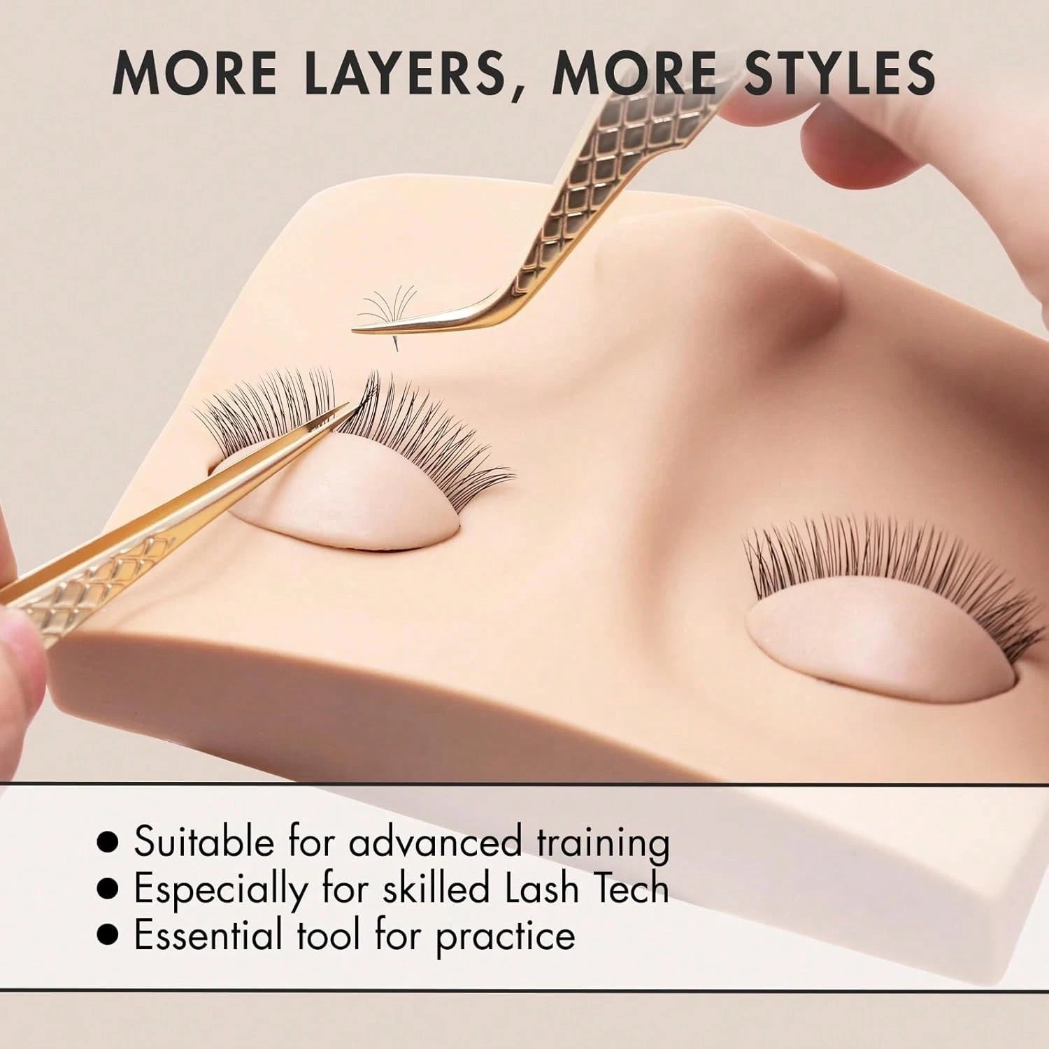 SRCKFIZ Double Layer Lash Mannequin Head- Realistic Soft-Touch Rubber Head With 2 Layers Replaced Eyelids- Training Makeup Head (1 Pair Removable Eyelids)