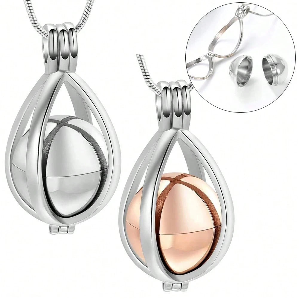 Stainless Steel Teardrop Shaped Urn Pendant Memorial Necklace, Can Hold Human Or Pet Ashes, Hair, Perfume, Sand And Other Mementos