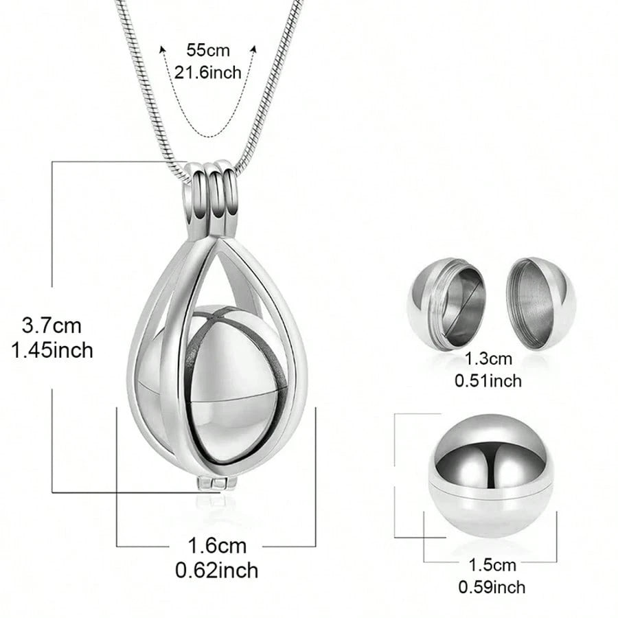 Stainless Steel Teardrop Shaped Urn Pendant Memorial Necklace, Can Hold Human Or Pet Ashes, Hair, Perfume, Sand And Other Mementos