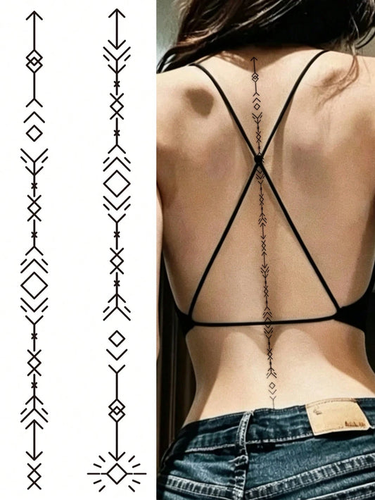 STARTTOOS 1pc Long Back Spine Tattoo Sticker, Black Minimalist Floral & Starlight Pattern, DIY Temporary Tattoo Decal For Arm, Leg, Carnival, Beach Party, Holiday Gift