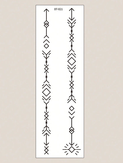 STARTTOOS 1pc Long Back Spine Tattoo Sticker, Black Minimalist Floral & Starlight Pattern, DIY Temporary Tattoo Decal For Arm, Leg, Carnival, Beach Party, Holiday Gift