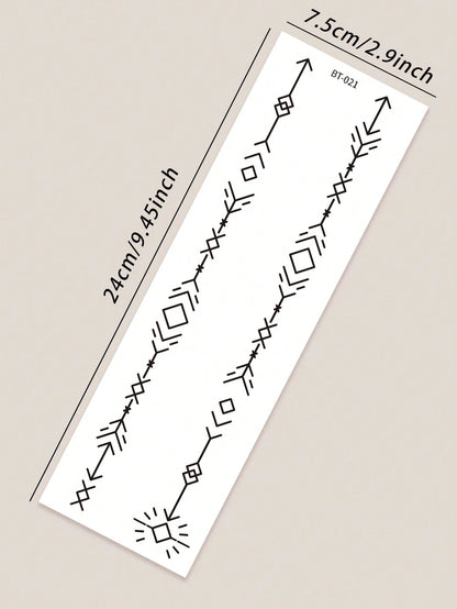 STARTTOOS 1pc Long Back Spine Tattoo Sticker, Black Minimalist Floral & Starlight Pattern, DIY Temporary Tattoo Decal For Arm, Leg, Carnival, Beach Party, Holiday Gift