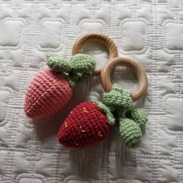 Strawberry Hand Crochet Orange Cotton Rattle - Fruit