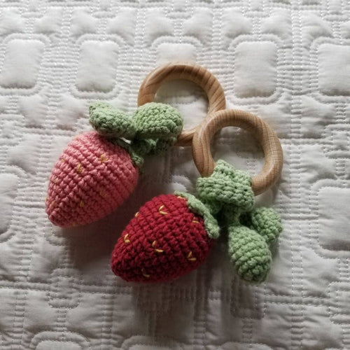 Strawberry Hand Crochet Orange Cotton Rattle - Fruit