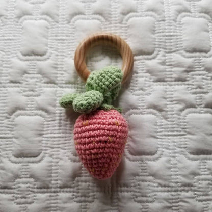 Strawberry Hand Crochet Orange Cotton Rattle - Fruit
