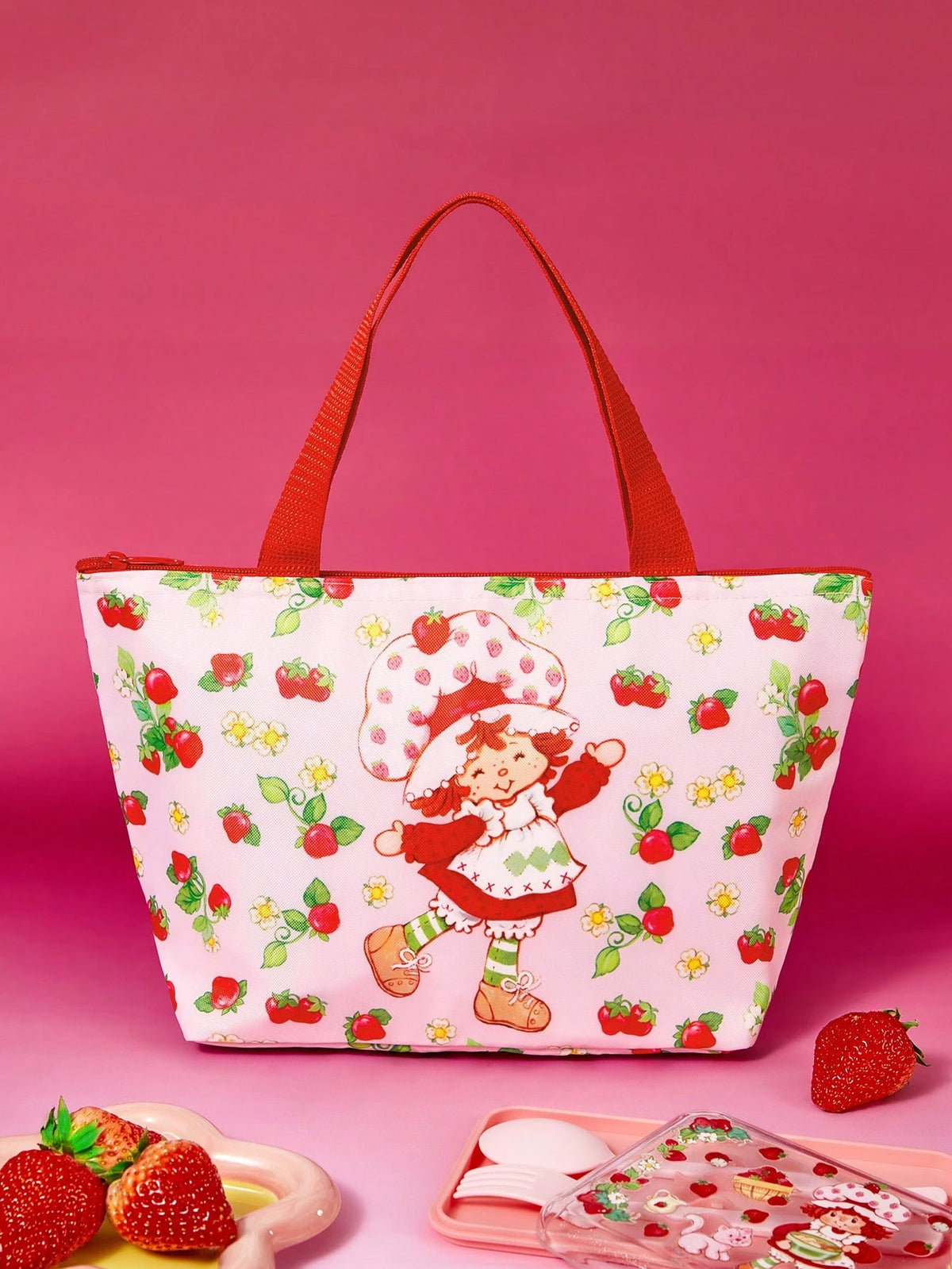 Strawberry Shortcake X 1pc Cartoon Character Printed Insulated Lunch Bag, Keeps Food Warm Or Cold, Picnic Bag, Large Capacity, Can Hold Lunch Boxes And Drinks, Suitable For Picnics, Camping, Tra