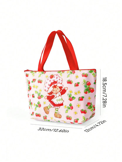 Strawberry Shortcake X 1pc Cartoon Character Printed Insulated Lunch Bag, Keeps Food Warm Or Cold, Picnic Bag, Large Capacity, Can Hold Lunch Boxes And Drinks, Suitable For Picnics, Camping, Tra