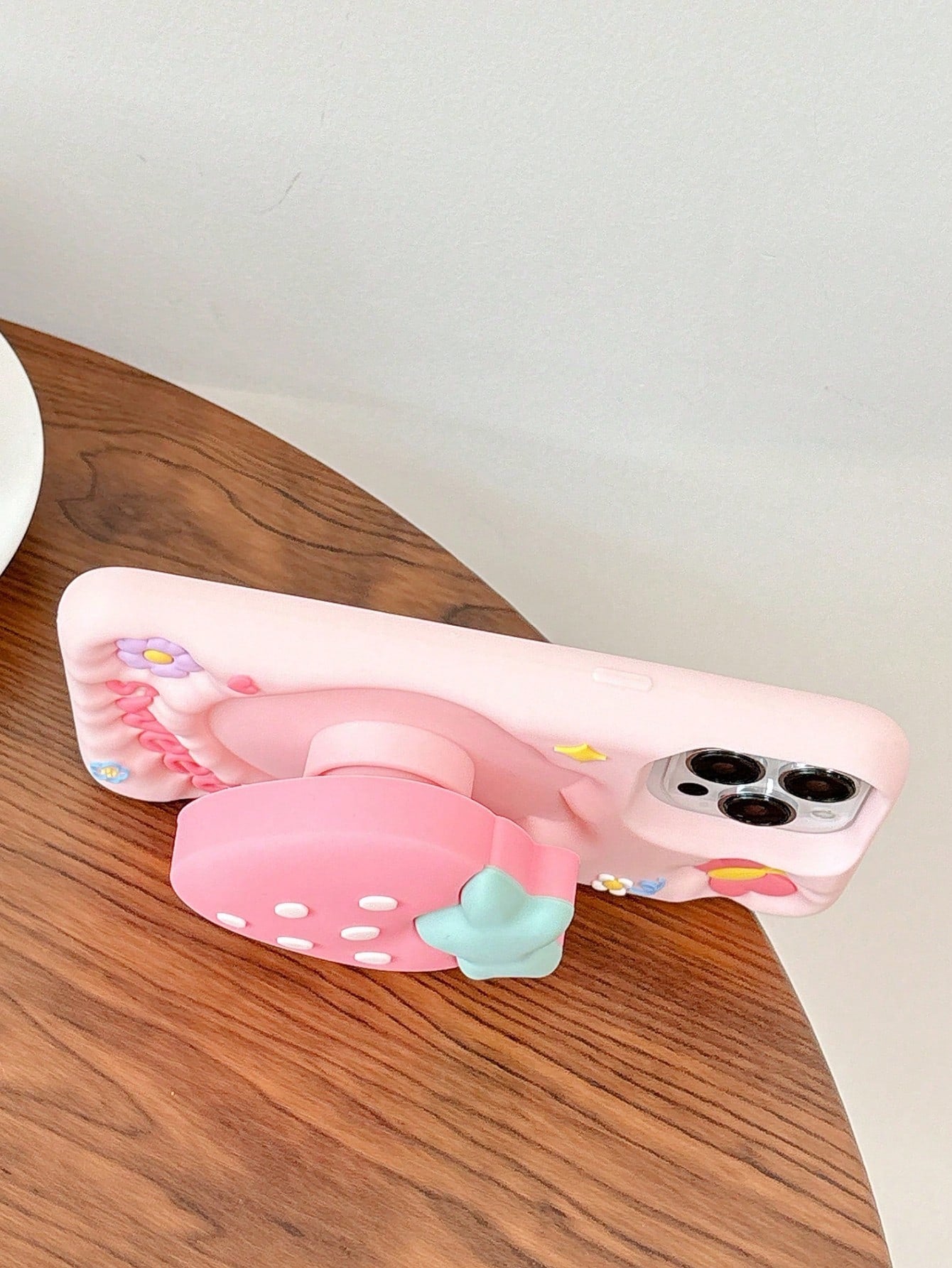 Strawberry Stand Holder Protective Case Compatible With IPhone 15 Pro Max, Cute Women's Design, Anti-Drop Cover For IPhone 14