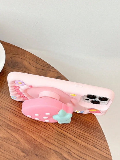 Strawberry Stand Holder Protective Case Compatible With IPhone 15 Pro Max, Cute Women's Design, Anti-Drop Cover For IPhone 14