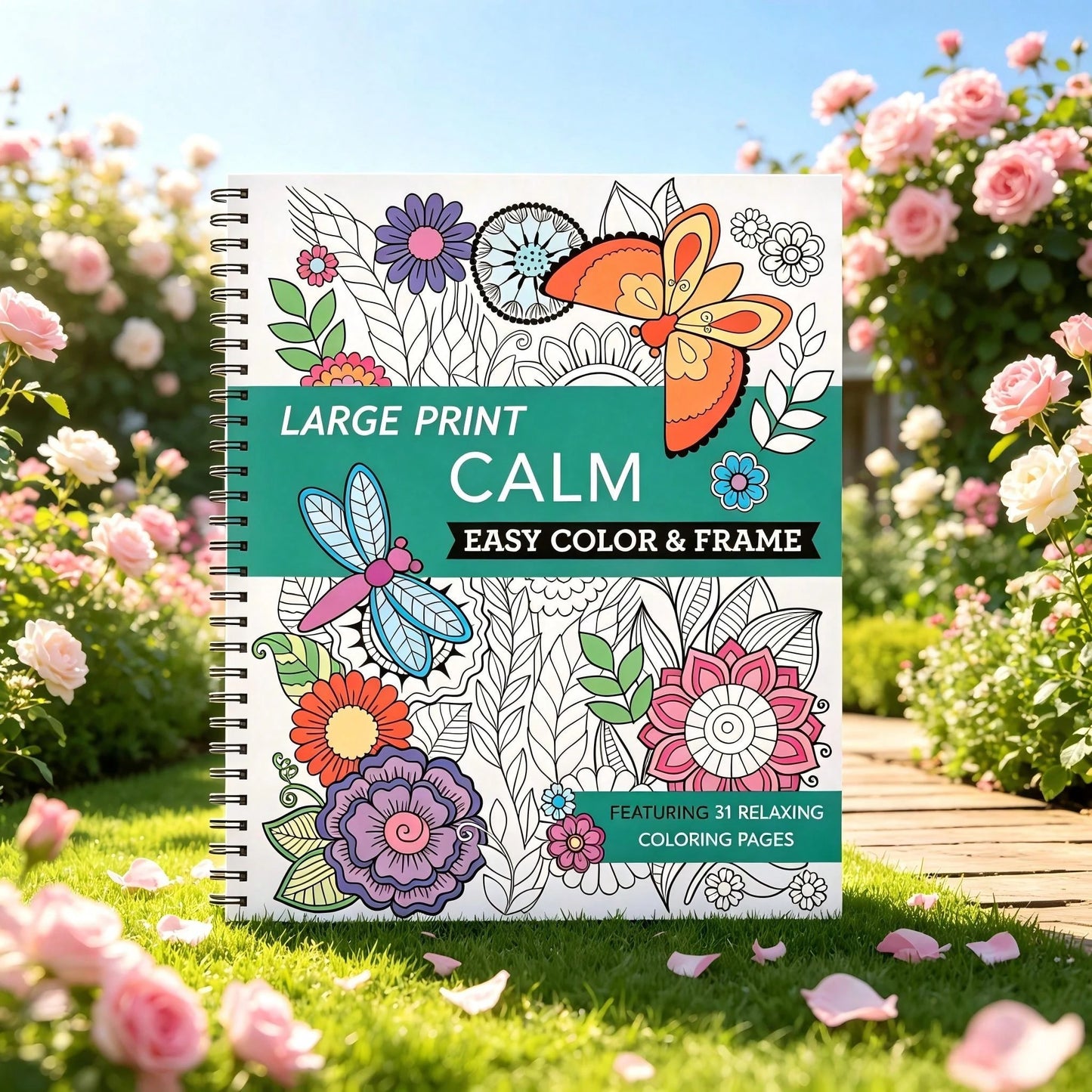 Stress Free Coloring Book, Large Print Easy Coloring Pages For Kids & Adults, Animal Floral Designs, Relaxing Stress Relief Activity Book
