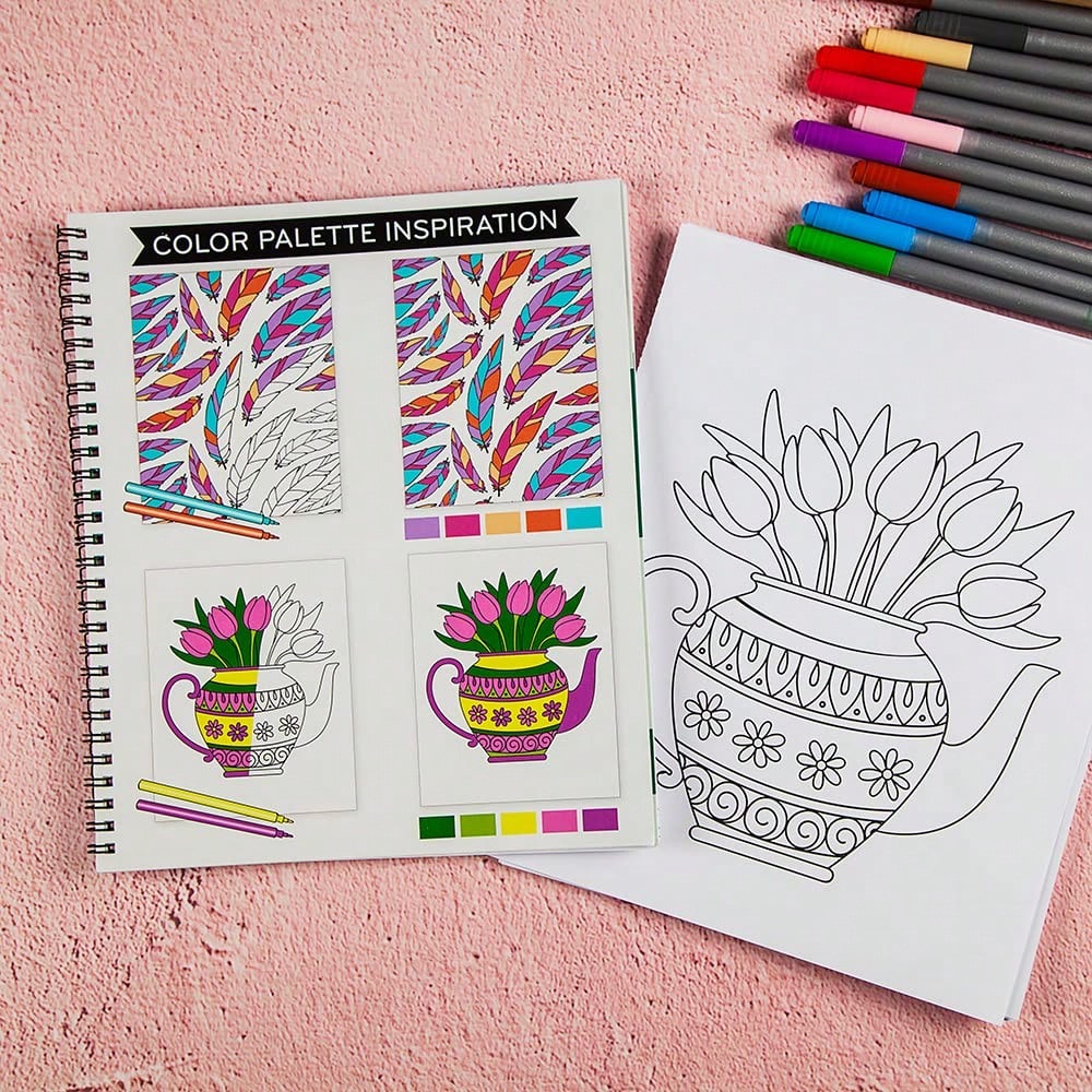 Stress Free Coloring Book, Large Print Easy Coloring Pages For Kids & Adults, Animal Floral Designs, Relaxing Stress Relief Activity Book
