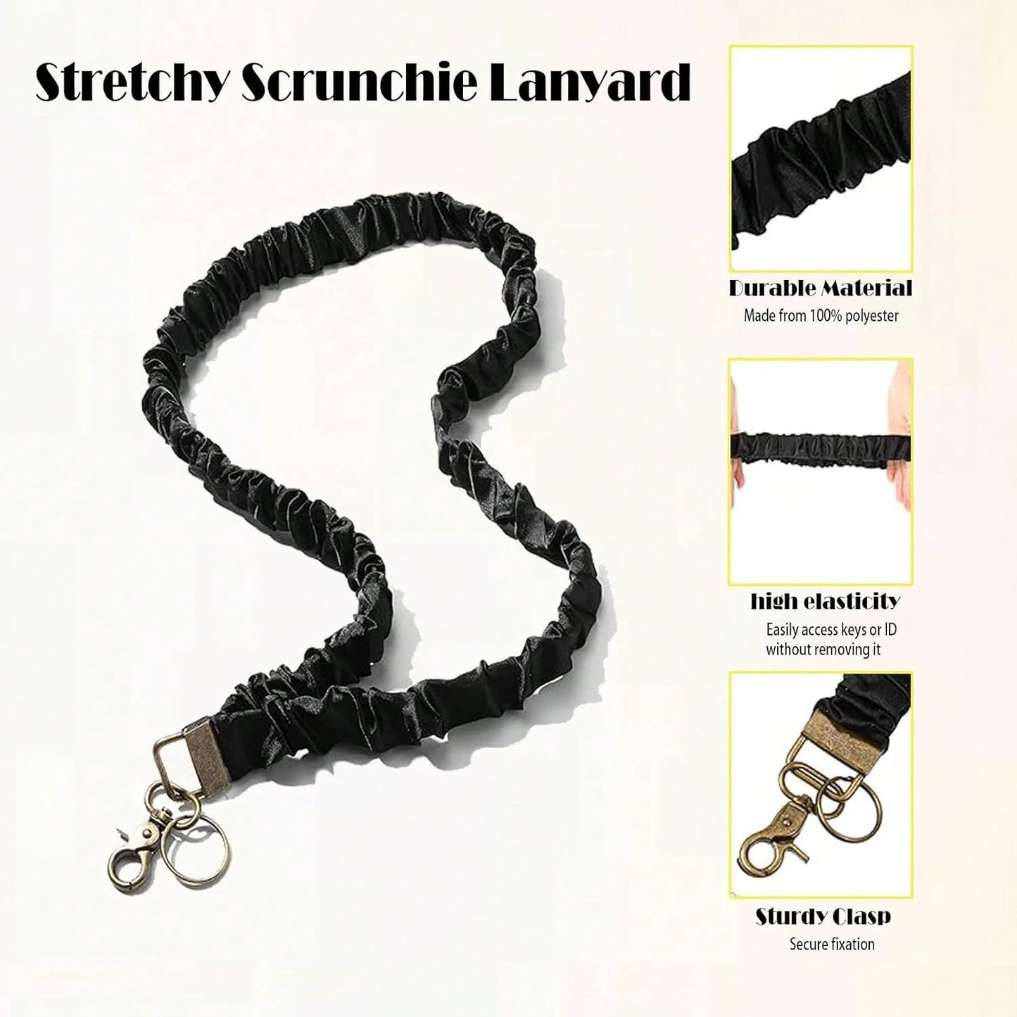 Stretchy Scrunchie Lanyard For ID Badges Keys, Teacher Lanyard With ID Holder Retractable Design For Women Ladies