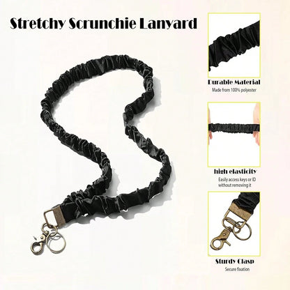 Stretchy Scrunchie Lanyard For ID Badges Keys, Teacher Lanyard With ID Holder Retractable Design For Women Ladies