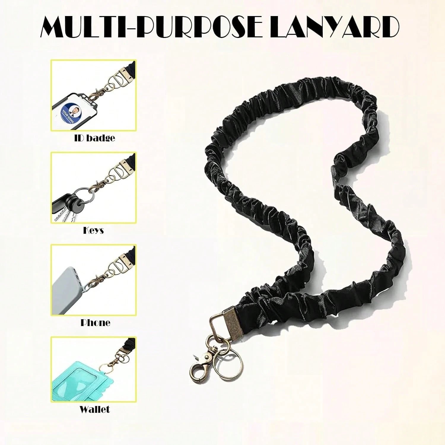 Stretchy Scrunchie Lanyard For ID Badges Keys, Teacher Lanyard With ID Holder Retractable Design For Women Ladies