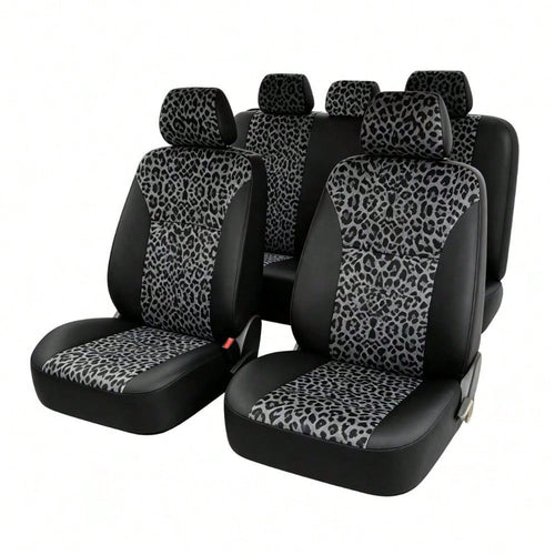Stylish Leopard-Print Two-Tone Leather Car Seat Covers For 5-Seater Vehicles, Compatible With Most 5-Seater Sedans And SUVs On The Market. Fashionable, Versatile, And Easy To Maintain-The Perfect Gift