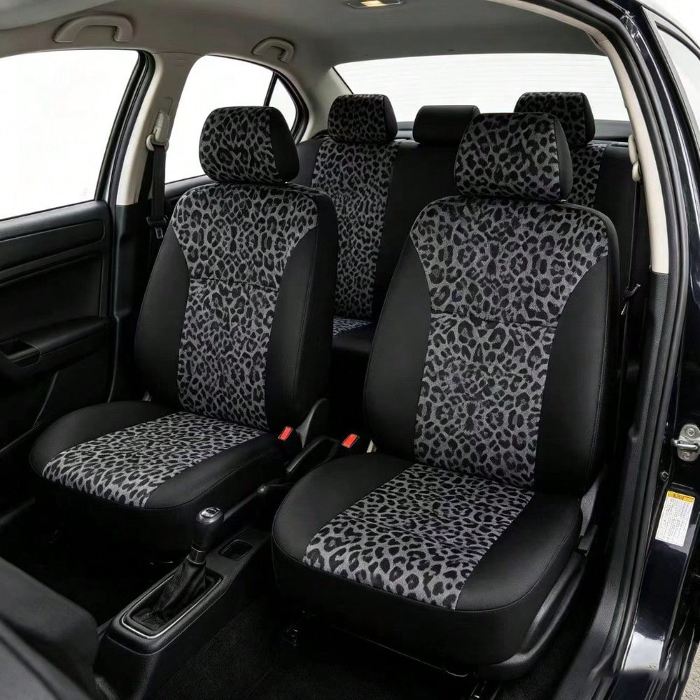 Stylish Leopard-Print Two-Tone Leather Car Seat Covers For 5-Seater Vehicles, Compatible With Most 5-Seater Sedans And SUVs On The Market. Fashionable, Versatile, And Easy To Maintain-The Perfect Gift