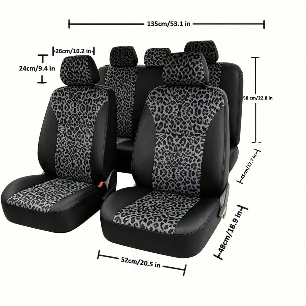 Stylish Leopard-Print Two-Tone Leather Car Seat Covers For 5-Seater Vehicles, Compatible With Most 5-Seater Sedans And SUVs On The Market. Fashionable, Versatile, And Easy To Maintain-The Perfect Gift