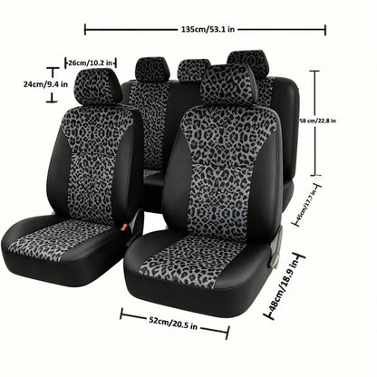 Stylish Leopard-Print Two-Tone Leather Car Seat Covers For 5-Seater Vehicles, Compatible With Most 5-Seater Sedans And SUVs On The Market. Fashionable, Versatile, And Easy To Maintain-The Perfect Gift