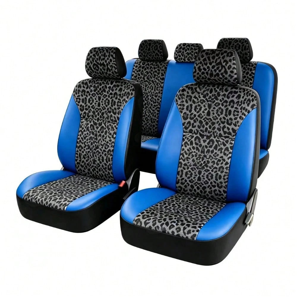 Stylish Leopard-Print Two-Tone Leather Car Seat Covers For 5-Seater Vehicles, Compatible With Most 5-Seater Sedans And SUVs On The Market. Fashionable, Versatile, And Easy To Maintain-The Perfect Gift