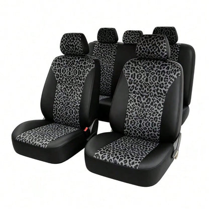 Stylish Leopard-Print Two-Tone Leather Car Seat Covers For 5-Seater Vehicles, Compatible With Most 5-Seater Sedans And SUVs On The Market. Fashionable, Versatile, And Easy To Maintain-The Perfect Gift