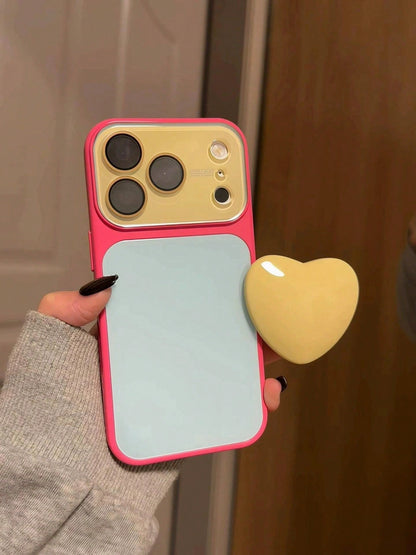 Summer Candy Color Patchwork Yellow Heart Phone Stand Compatible With Apple 17 Pro Max Phone Case 17 New 16 Pro Super Beautiful Women's 17 Pro Personalized 16 Shockproof Protective Cover 15 Pro