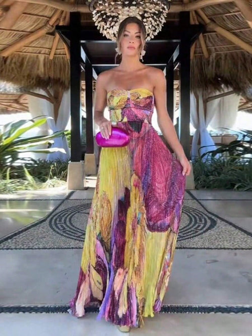 Summer Dresses For Womenvestidos Elegantes De MujerTemperament Fashion Printed Tube Top Slim Fit Holiday DressLoose And Comfortabledresses For Womend