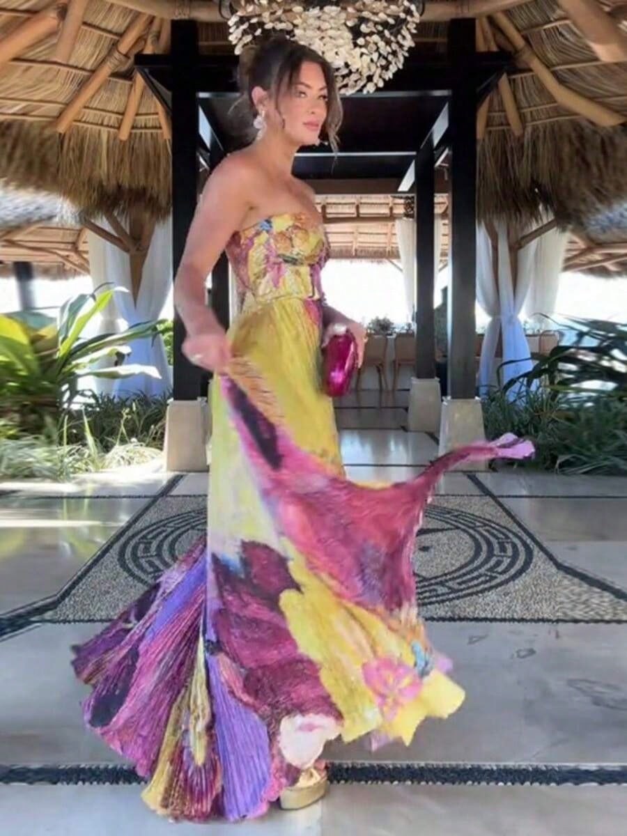 Summer Dresses For Womenvestidos Elegantes De MujerTemperament Fashion Printed Tube Top Slim Fit Holiday DressLoose And Comfortabledresses For Womend