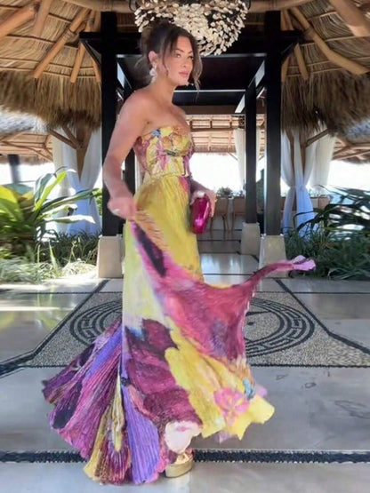 Summer Dresses For Womenvestidos Elegantes De MujerTemperament Fashion Printed Tube Top Slim Fit Holiday DressLoose And Comfortabledresses For Womend