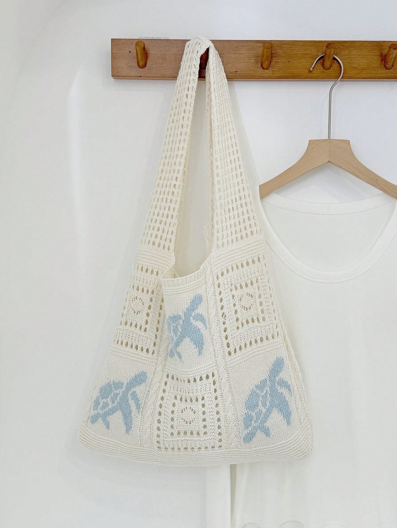 Summer Lady Daily Use Lightweight Tote Bags Sea Turtle Pattern Hollowed Out Knitted Crochet Beach Shopping Bags,Back To School Bag