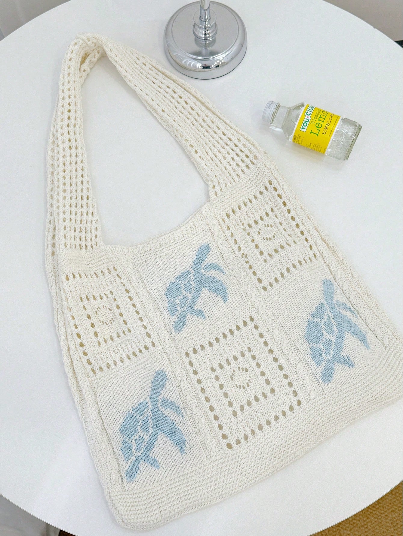 Summer Lady Daily Use Lightweight Tote Bags Sea Turtle Pattern Hollowed Out Knitted Crochet Beach Shopping Bags,Back To School Bag
