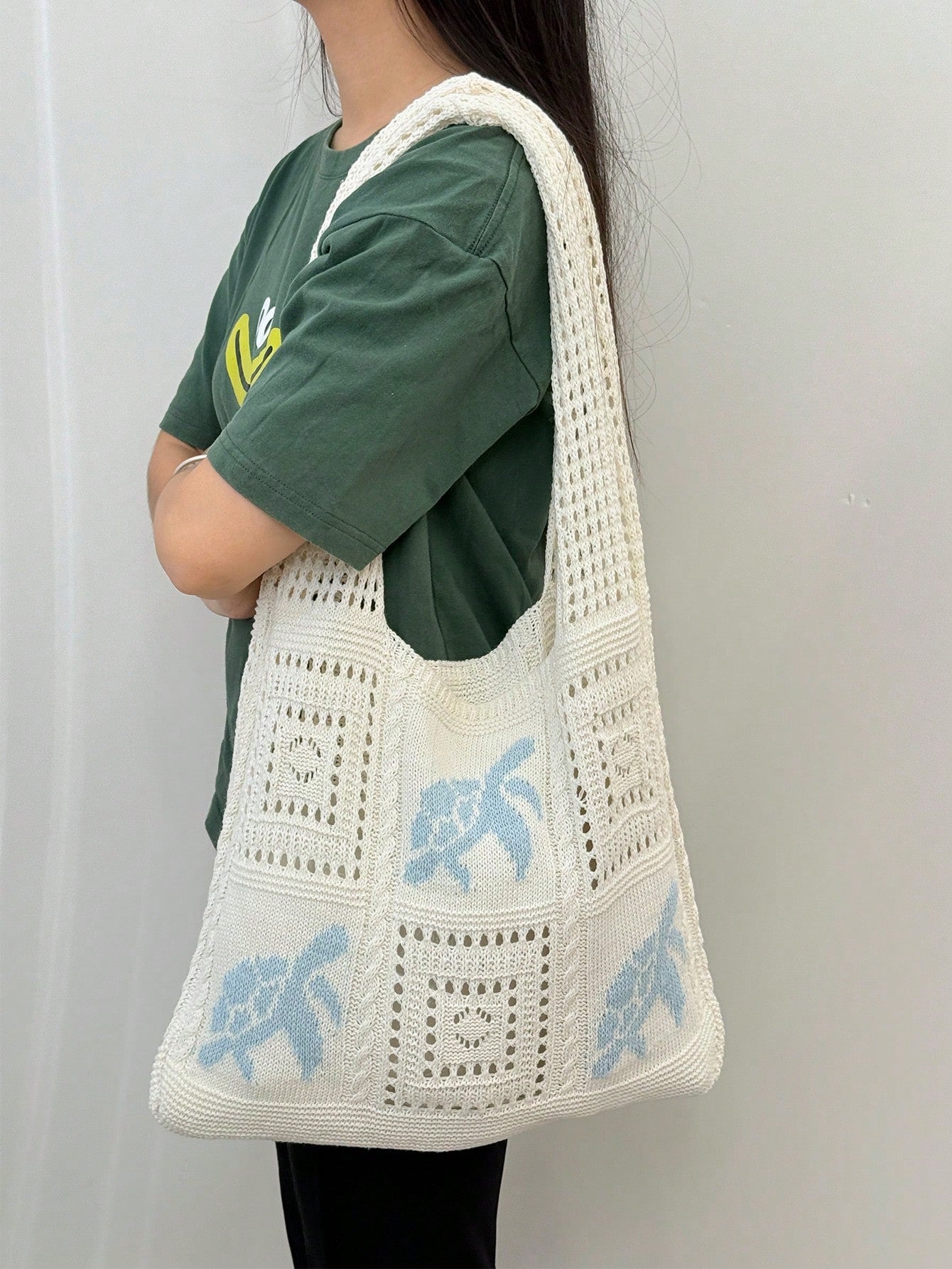 Summer Lady Daily Use Lightweight Tote Bags Sea Turtle Pattern Hollowed Out Knitted Crochet Beach Shopping Bags,Back To School Bag