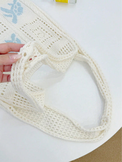 Summer Lady Daily Use Lightweight Tote Bags Sea Turtle Pattern Hollowed Out Knitted Crochet Beach Shopping Bags,Back To School Bag