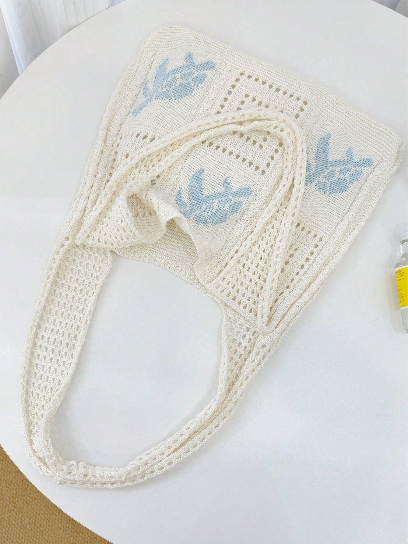 Summer Lady Daily Use Lightweight Tote Bags Sea Turtle Pattern Hollowed Out Knitted Crochet Beach Shopping Bags,Back To School Bag