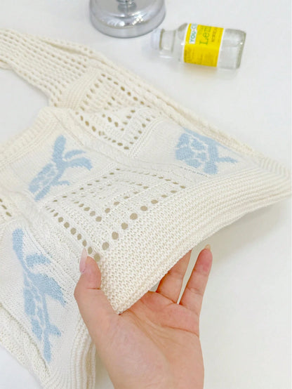Summer Lady Daily Use Lightweight Tote Bags Sea Turtle Pattern Hollowed Out Knitted Crochet Beach Shopping Bags,Back To School Bag
