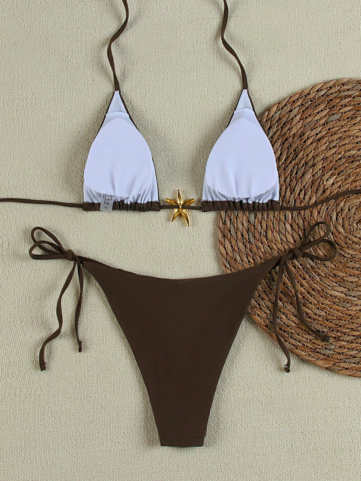 Summer Sexy Metal Starfish Decor Solid Color Women's Bikini Two Pieces Set, Beach Vacation Party Fashion Elegant Casual Swimsuit Set